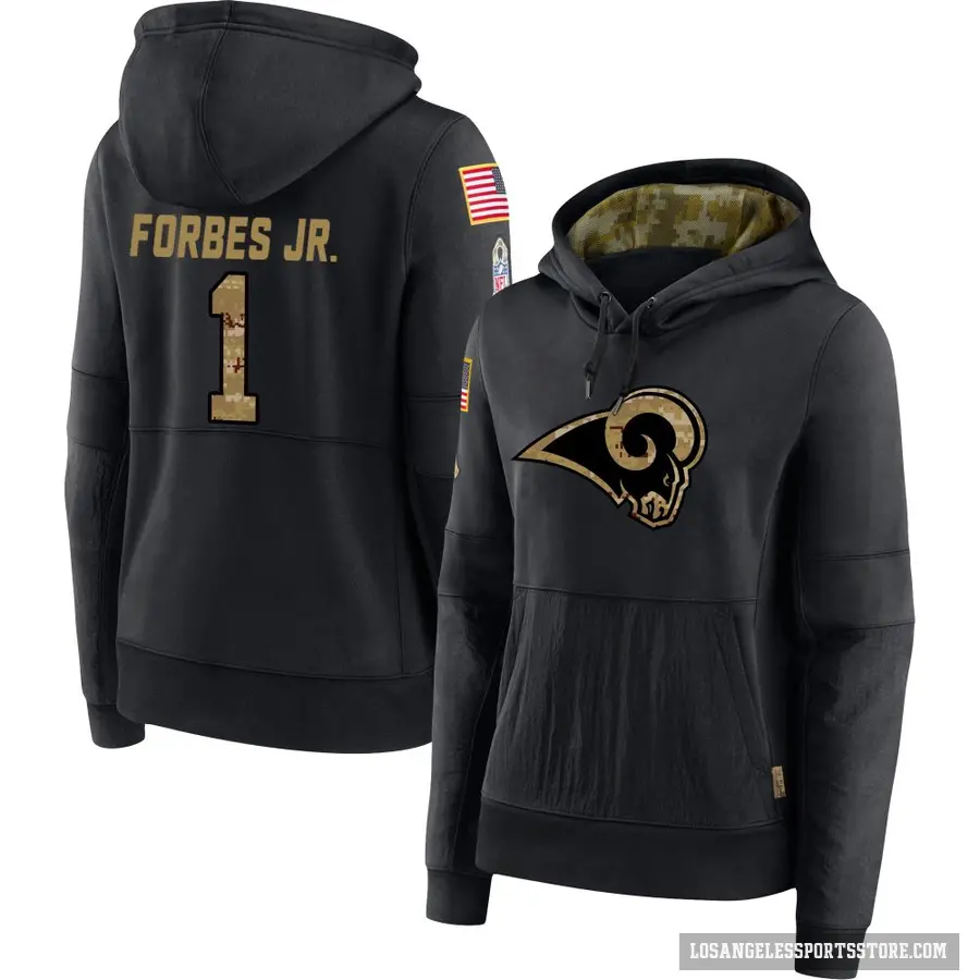 Women's ＃1 Emmanuel Forbes Jr. Los Angeles Rams Black 2020 Salute to Service Sideline Performance Pullover Hoodie