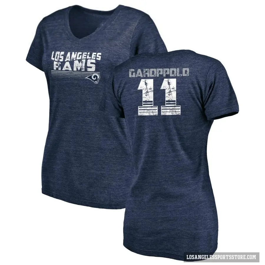 Women's ＃11 Jimmy Garoppolo Los Angeles Rams Navy Retro V-Neck T-Shirt