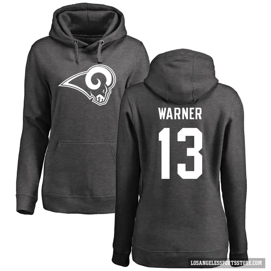 Women's ＃13 Kurt Warner Los Angeles Rams Pro Line by Branded Ash One Color Pullover Hoodie