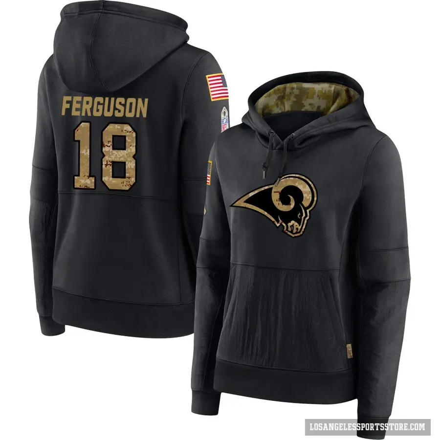 Women's ＃18 Terrance Ferguson Los Angeles Rams Black 2020 Salute to Service Sideline Performance Pullover Hoodie