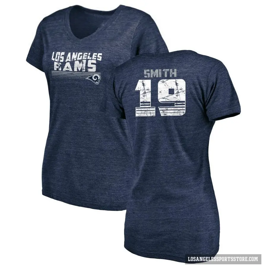 Women's ＃19 Xavier Smith Los Angeles Rams Navy Retro V-Neck T-Shirt
