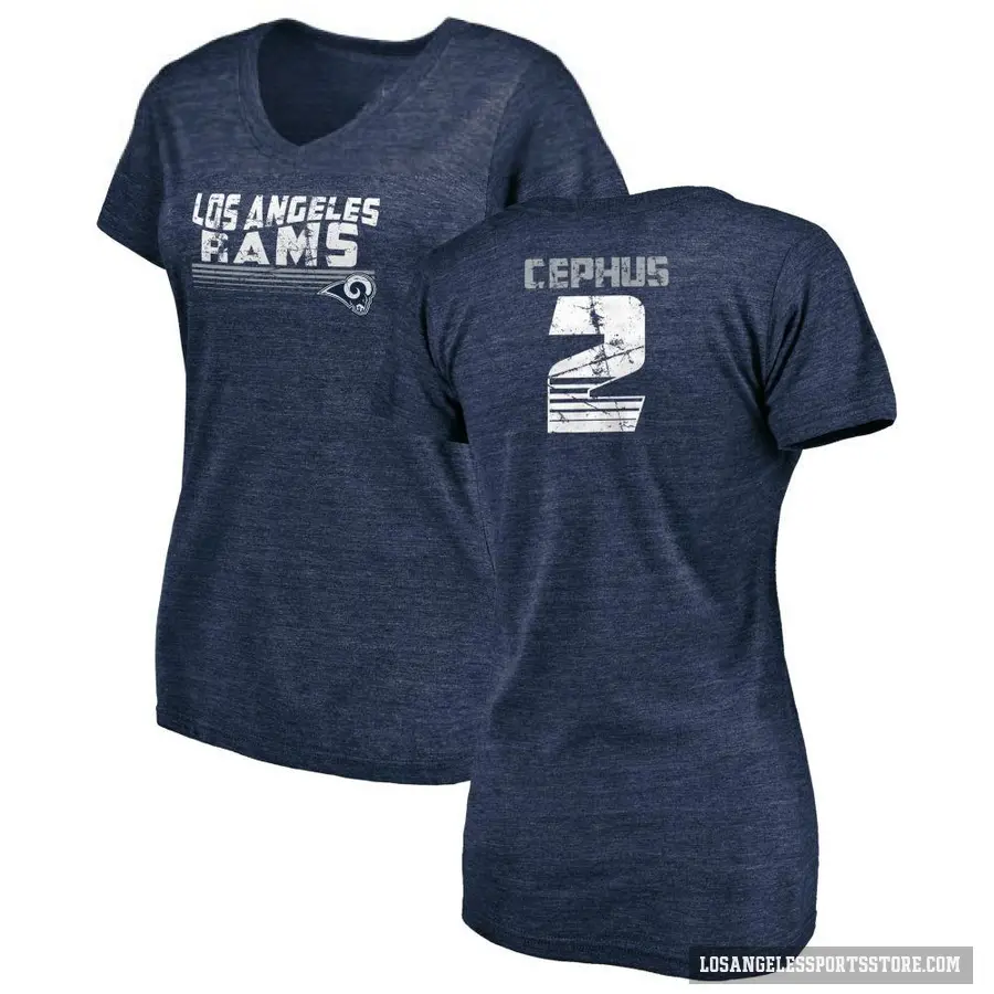 Women's ＃2 Quintez Cephus Los Angeles Rams Navy Retro V-Neck T-Shirt