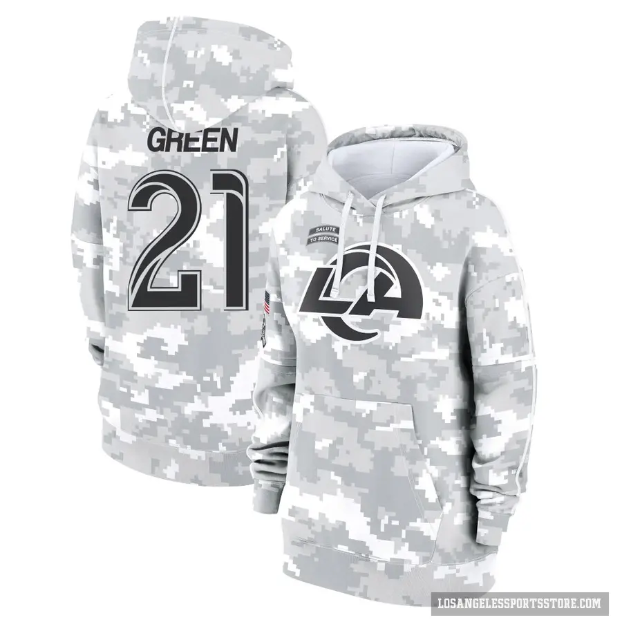 Women's ＃21 A.J. Green Los Angeles Rams Arctic Camo 2024 Salute to Service Club Fleece Pullover Hoodie