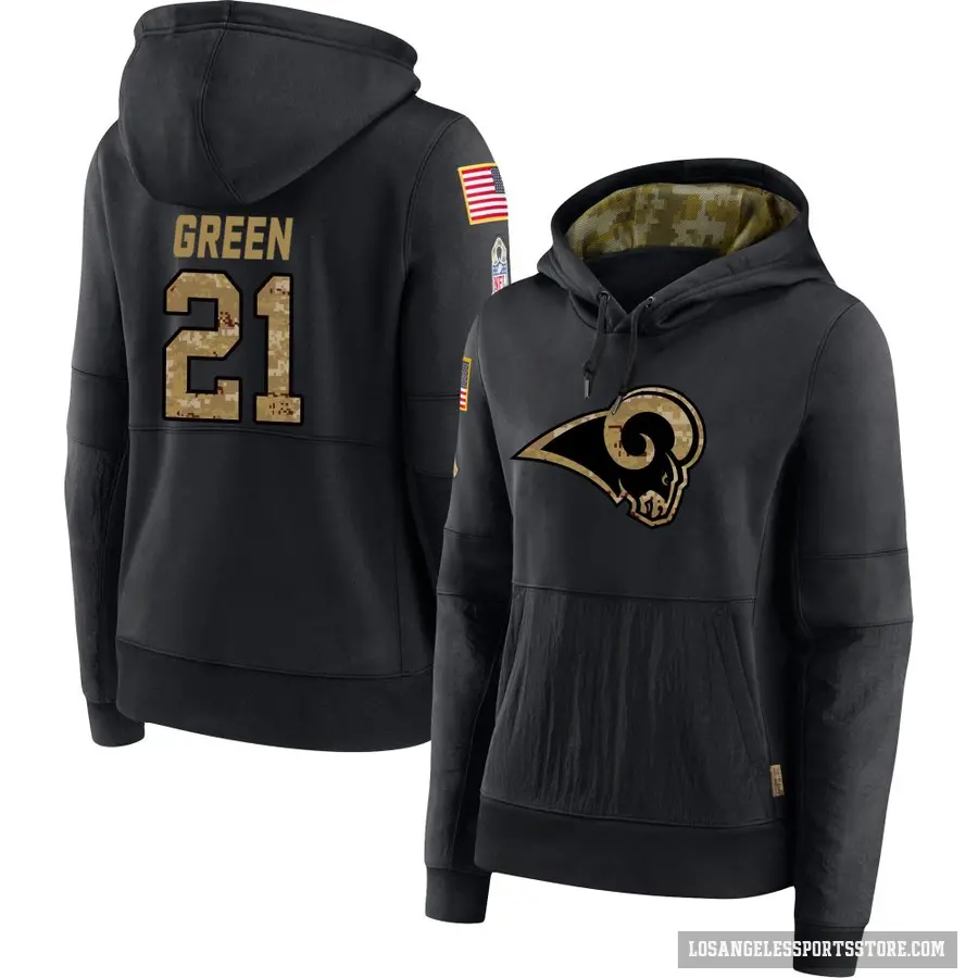 Women's ＃21 A.J. Green Los Angeles Rams Black 2020 Salute to Service Sideline Performance Pullover Hoodie