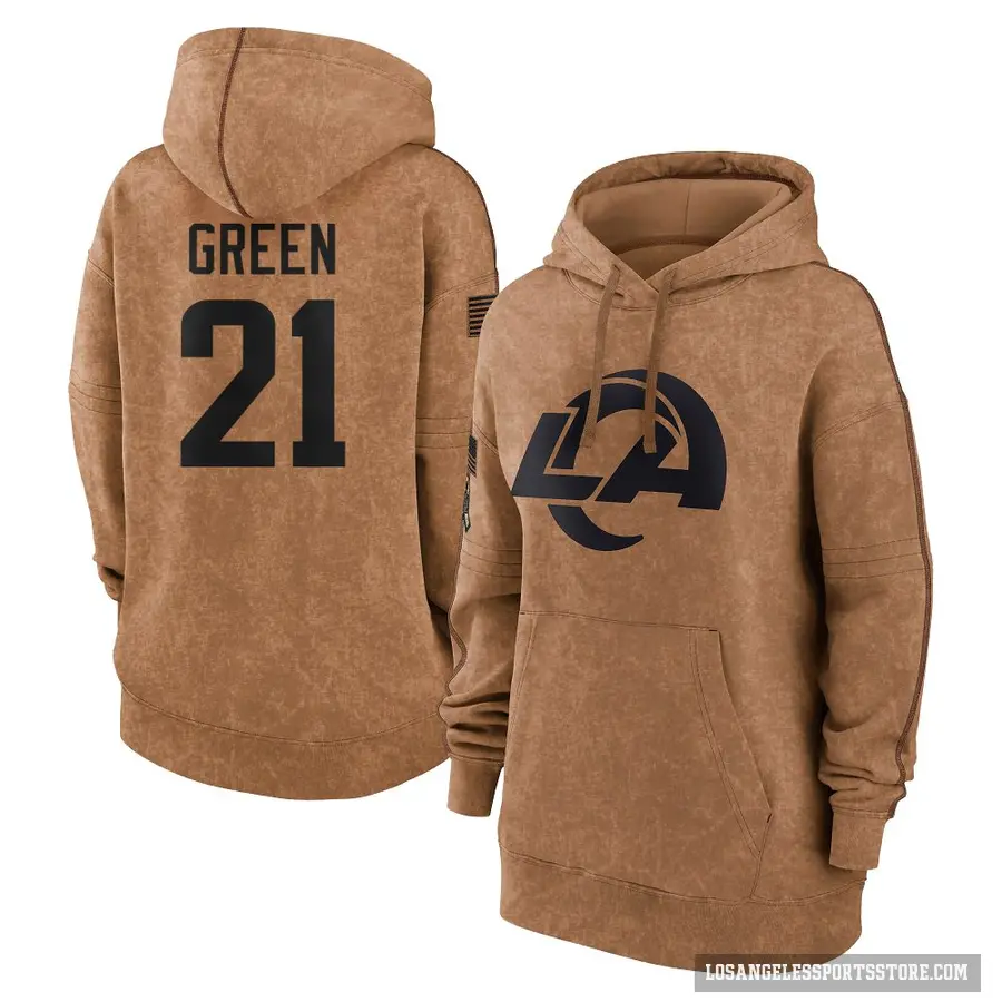 Women's ＃21 A.J. Green Los Angeles Rams Brown 2023 Salute To Service Pullover Hoodie