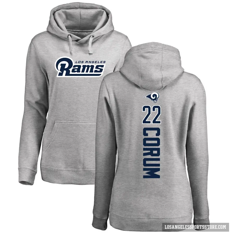 Women's ＃22 Blake Corum Los Angeles Rams Pro Line Ash Backer Pullover Hoodie