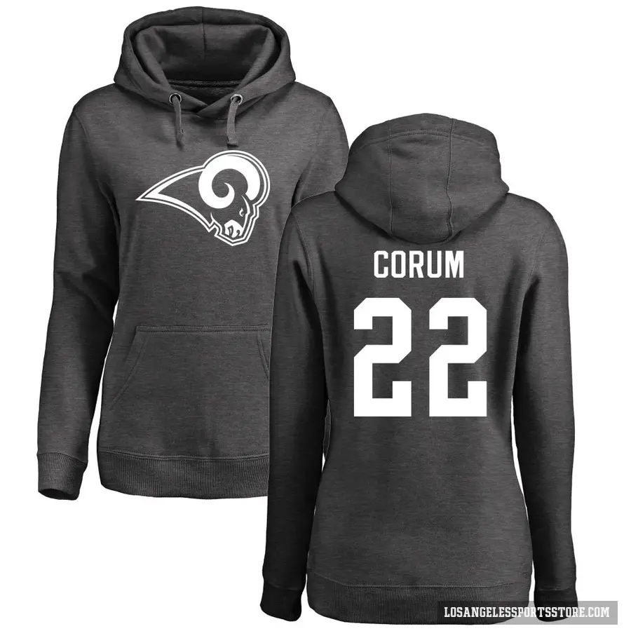 Women's ＃22 Blake Corum Los Angeles Rams Pro Line by Branded Ash One Color Pullover Hoodie