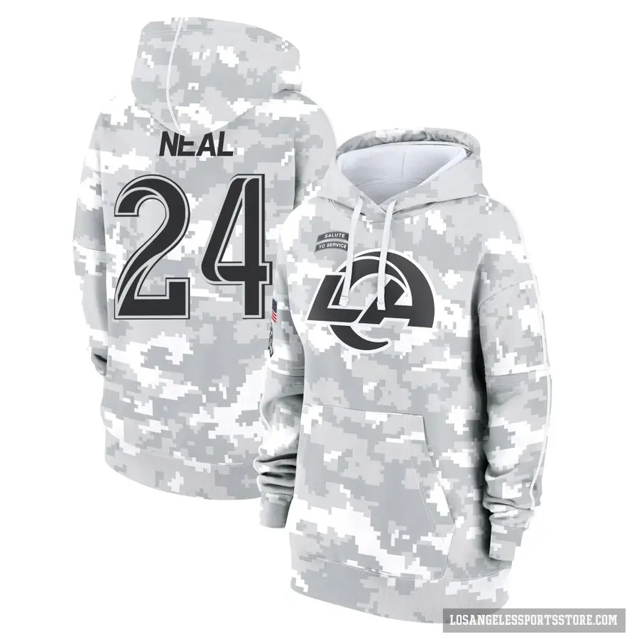 Women's ＃24 Elias Neal Los Angeles Rams Arctic Camo 2024 Salute to Service Club Fleece Pullover Hoodie