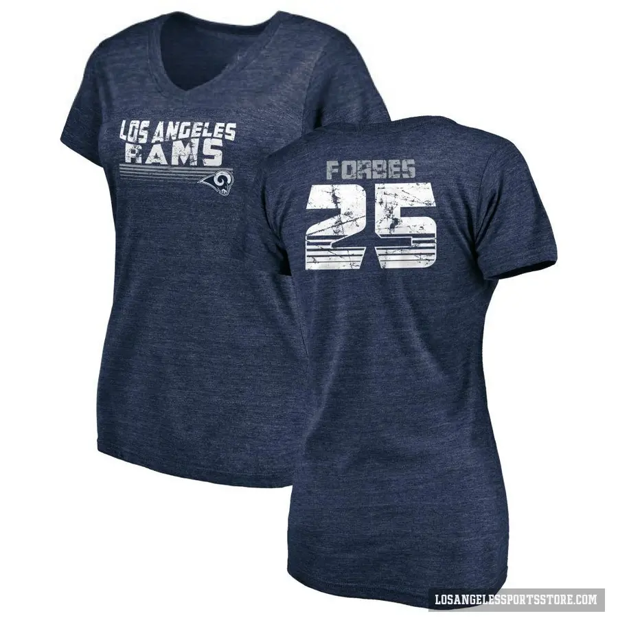 Women's ＃25 Emmanuel Forbes Jr. Los Angeles Rams Navy Retro V-Neck T-Shirt