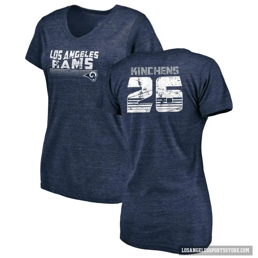 Women's ＃26 Kamren Kinchens Los Angeles Rams Navy Retro V-Neck T-Shirt