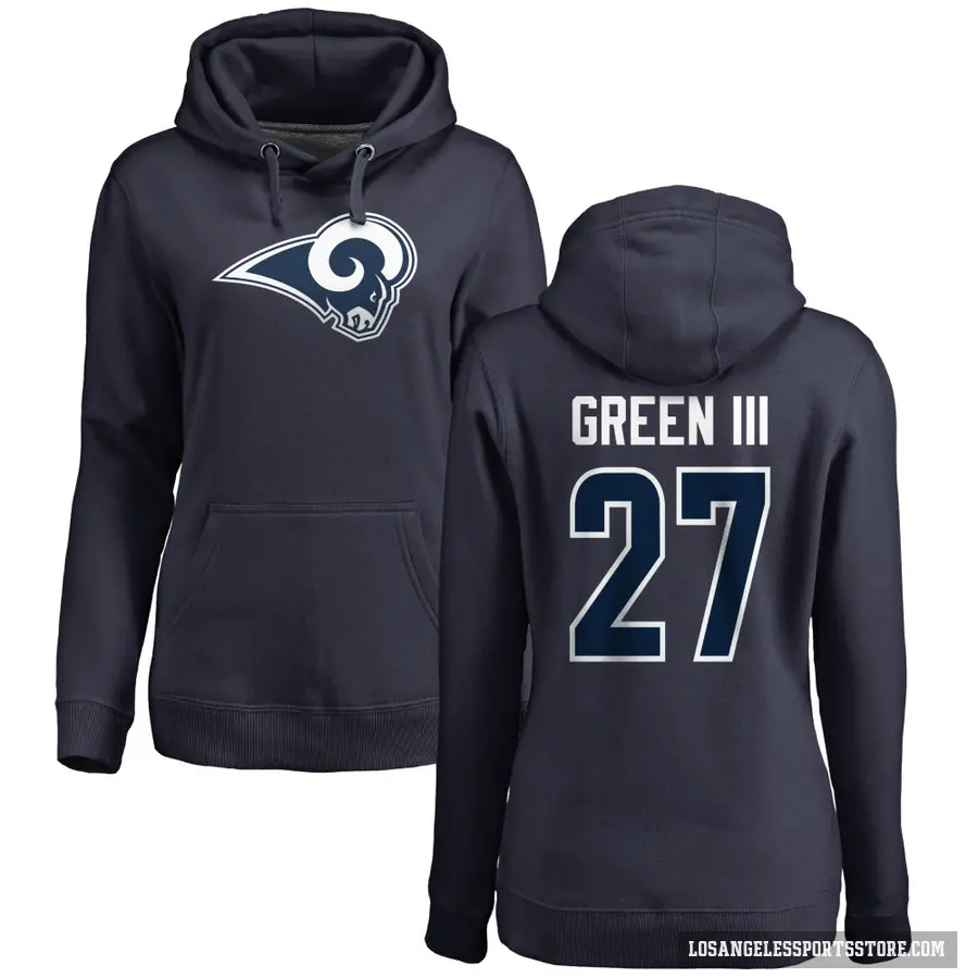 Women's ＃27 A.J. Green III Los Angeles Rams Navy Pro Line Name & Number Logo Pullover Hoodie