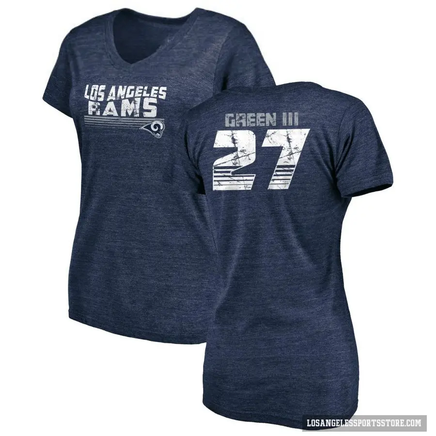 Women's ＃27 A.J. Green III Los Angeles Rams Navy Retro V-Neck T-Shirt