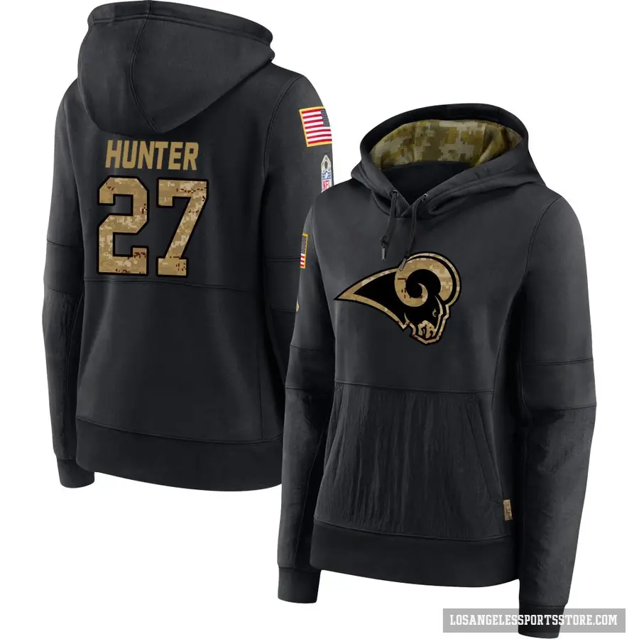 Women's ＃27 Jarquez Hunter Los Angeles Rams Black 2020 Salute to Service Sideline Performance Pullover Hoodie