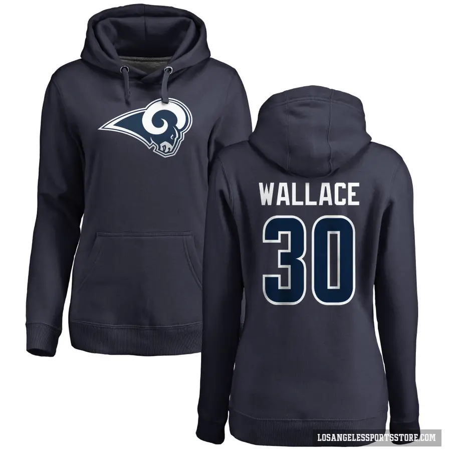 Women's ＃30 Josh Wallace Los Angeles Rams Navy Pro Line Name & Number Logo Pullover Hoodie