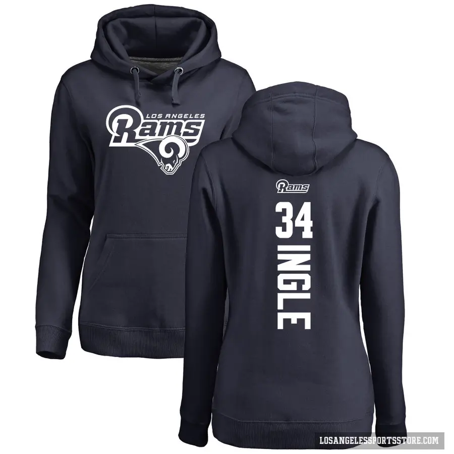 Women's ＃34 Tanner Ingle Los Angeles Rams Navy Pro Line Backer Pullover Hoodie