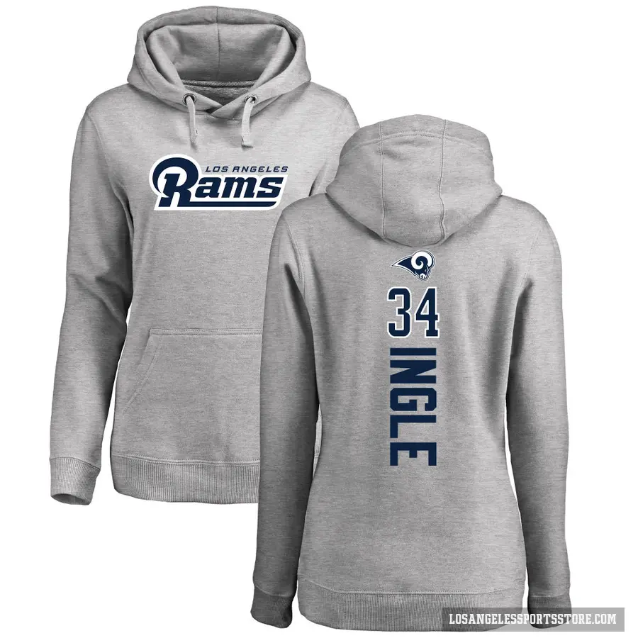 Women's ＃34 Tanner Ingle Los Angeles Rams Pro Line Ash Backer Pullover Hoodie