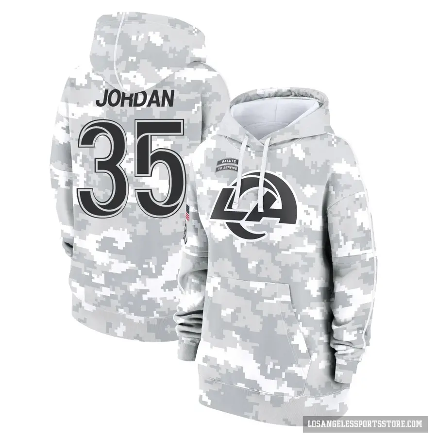 Women's ＃35 Michael Jordan Los Angeles Rams Arctic Camo 2024 Salute to Service Club Fleece Pullover Hoodie