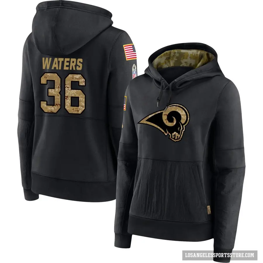 Women's ＃36 Jordan Waters Los Angeles Rams Black 2020 Salute to Service Sideline Performance Pullover Hoodie