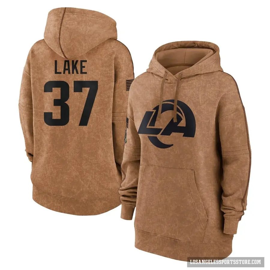 Women's ＃37 Quentin Lake Los Angeles Rams Brown 2023 Salute To Service Pullover Hoodie