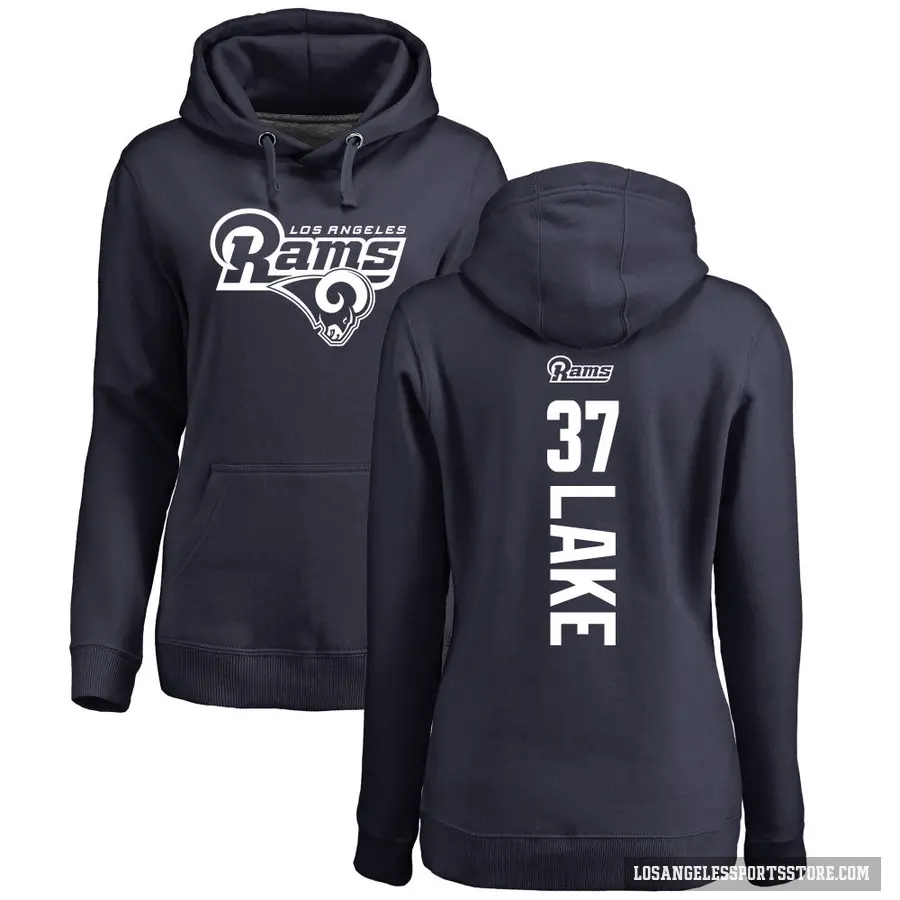 Women's ＃37 Quentin Lake Los Angeles Rams Navy Pro Line Backer Pullover Hoodie