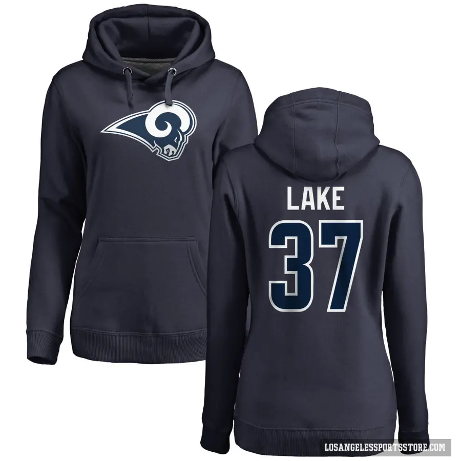 Women's ＃37 Quentin Lake Los Angeles Rams Navy Pro Line Name & Number Logo Pullover Hoodie