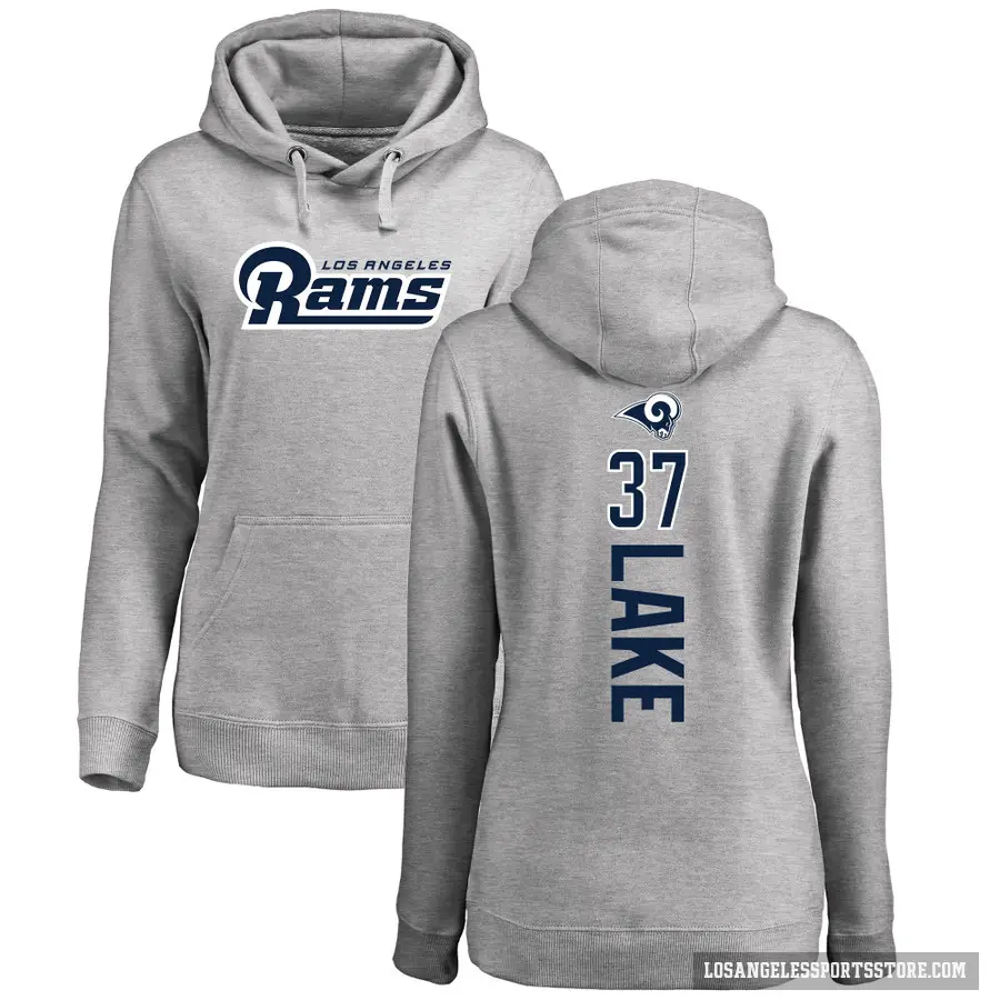 Women's ＃37 Quentin Lake Los Angeles Rams Pro Line Ash Backer Pullover Hoodie