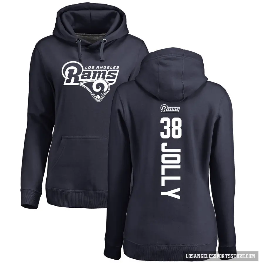 Women's ＃38 Shaun Jolly Los Angeles Rams Navy Pro Line Backer Pullover Hoodie