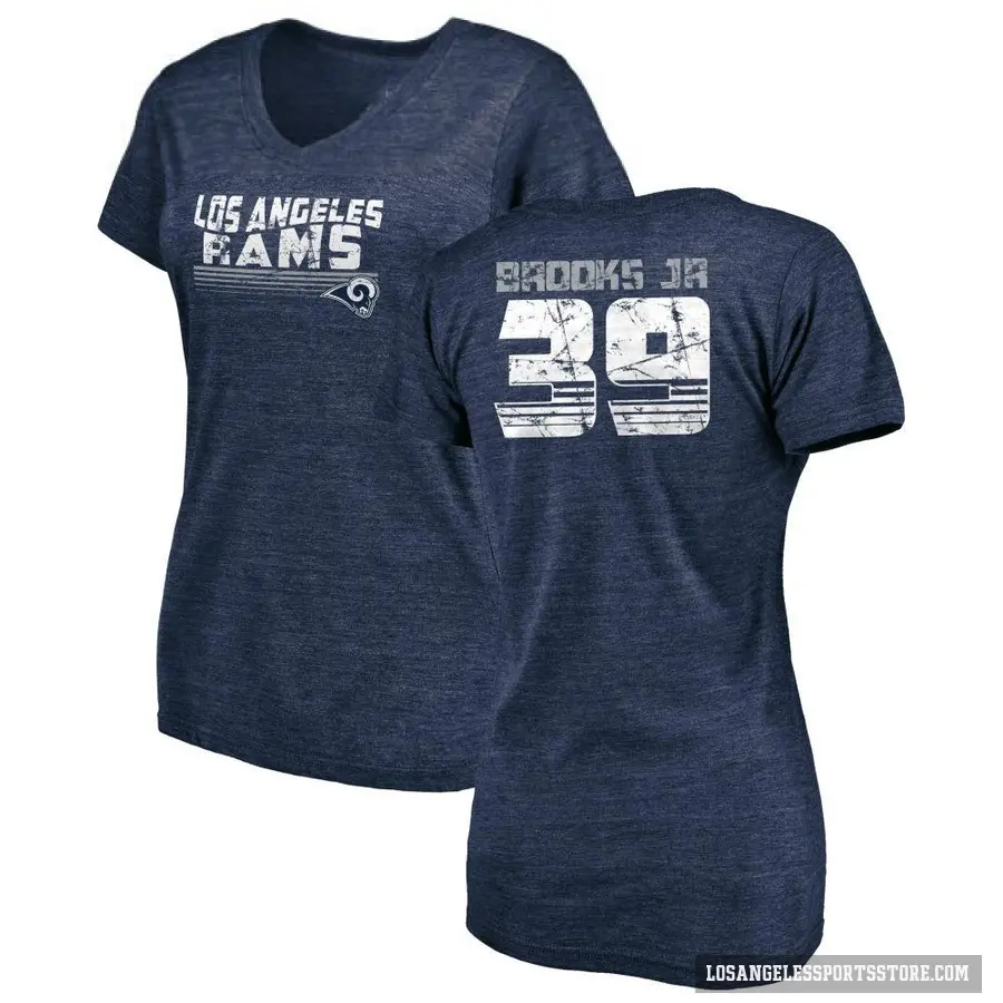 Women's ＃39 Antoine Brooks Jr. Los Angeles Rams Navy Retro V-Neck T-Shirt