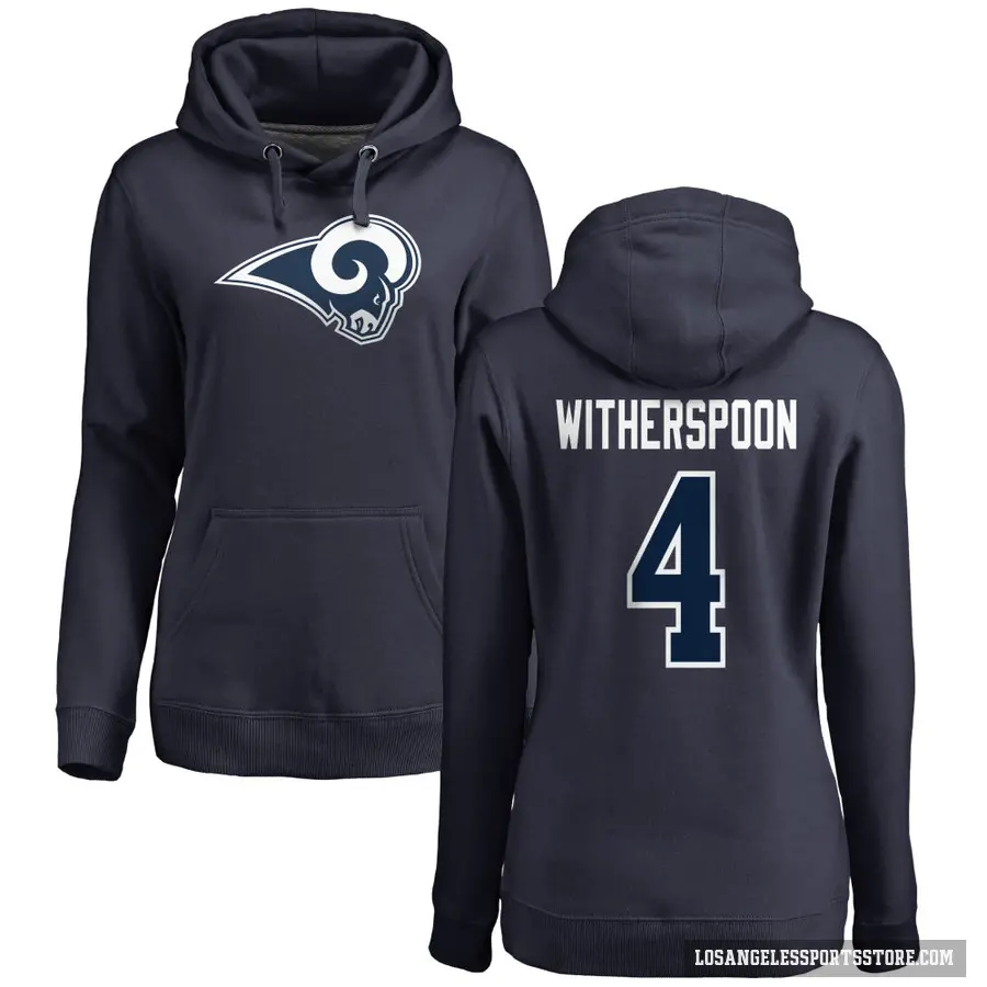 Women's ＃4 Ahkello Witherspoon Los Angeles Rams Navy Pro Line Name & Number Logo Pullover Hoodie