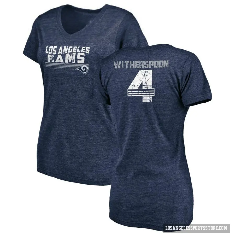 Women's ＃4 Ahkello Witherspoon Los Angeles Rams Navy Retro V-Neck T-Shirt