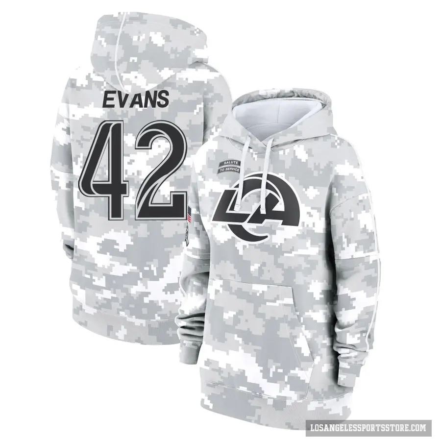 Women's ＃42 Ethan Evans Los Angeles Rams Arctic Camo 2024 Salute to Service Club Fleece Pullover Hoodie