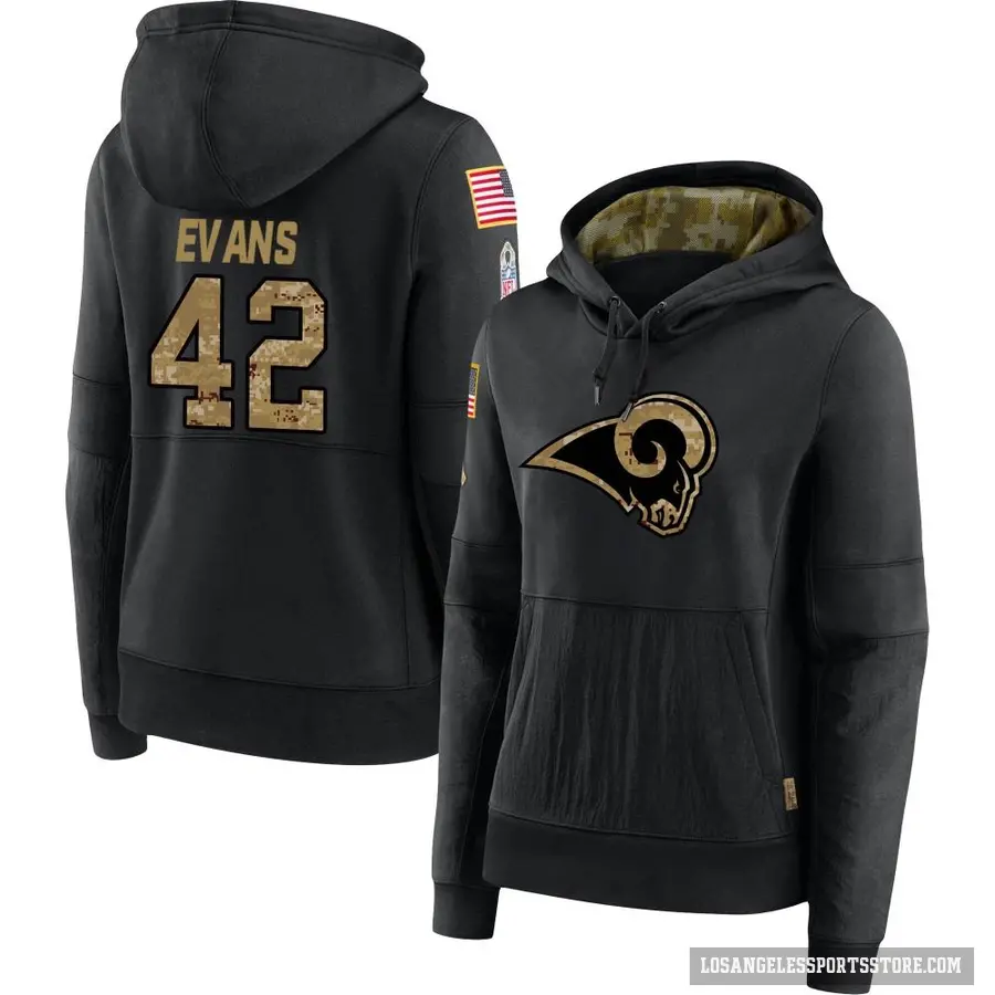 Women's ＃42 Ethan Evans Los Angeles Rams Black 2020 Salute to Service Sideline Performance Pullover Hoodie