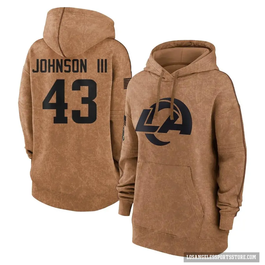 Women's ＃43 John Johnson III Los Angeles Rams Brown 2023 Salute To Service Pullover Hoodie