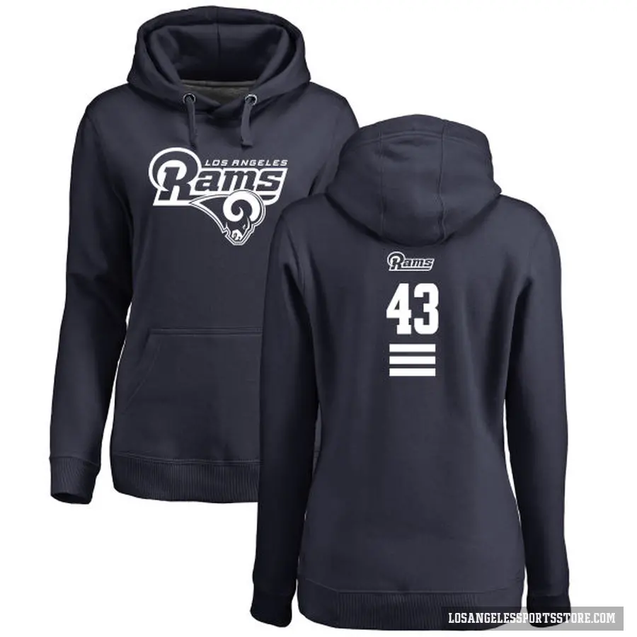 Women's ＃43 John Johnson III Los Angeles Rams Navy Pro Line Backer Pullover Hoodie