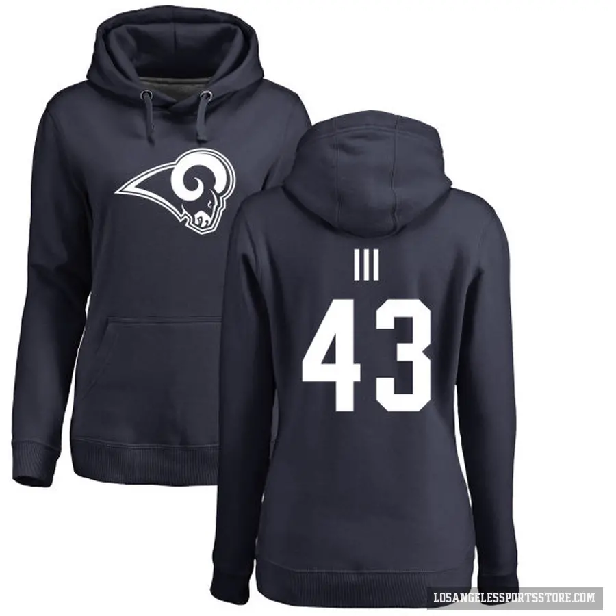 Women's ＃43 John Johnson III Los Angeles Rams Navy Pro Line Name & Number Logo Pullover Hoodie