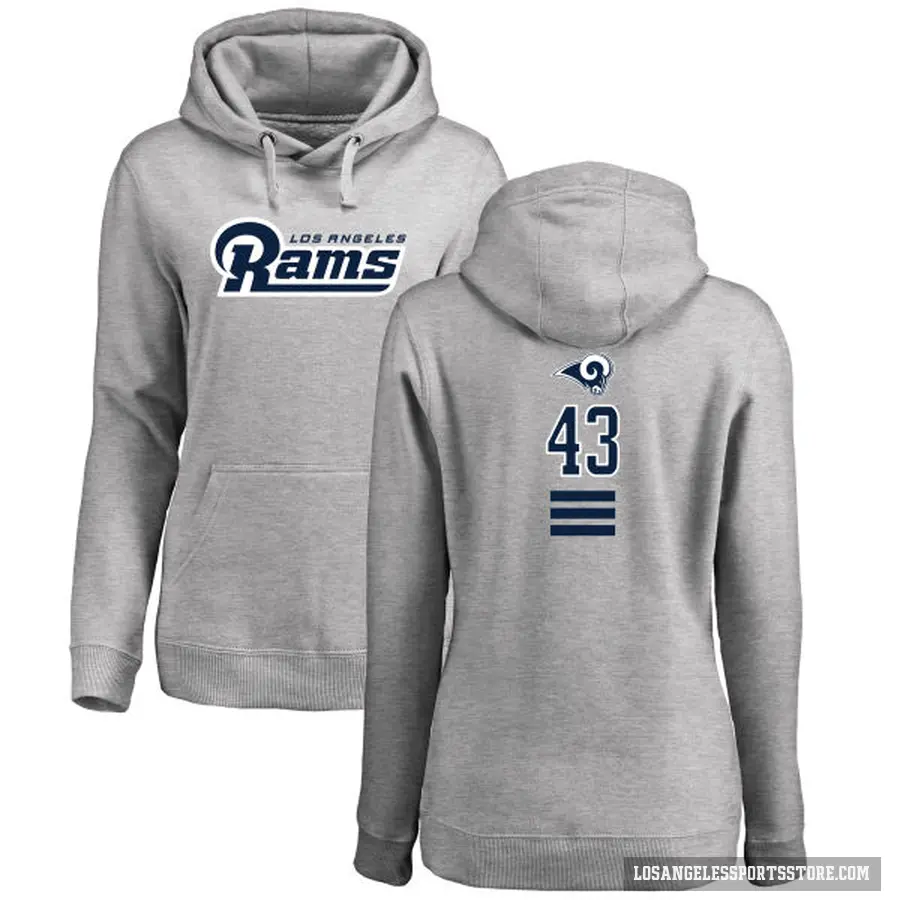 Women's ＃43 John Johnson III Los Angeles Rams Pro Line Ash Backer Pullover Hoodie