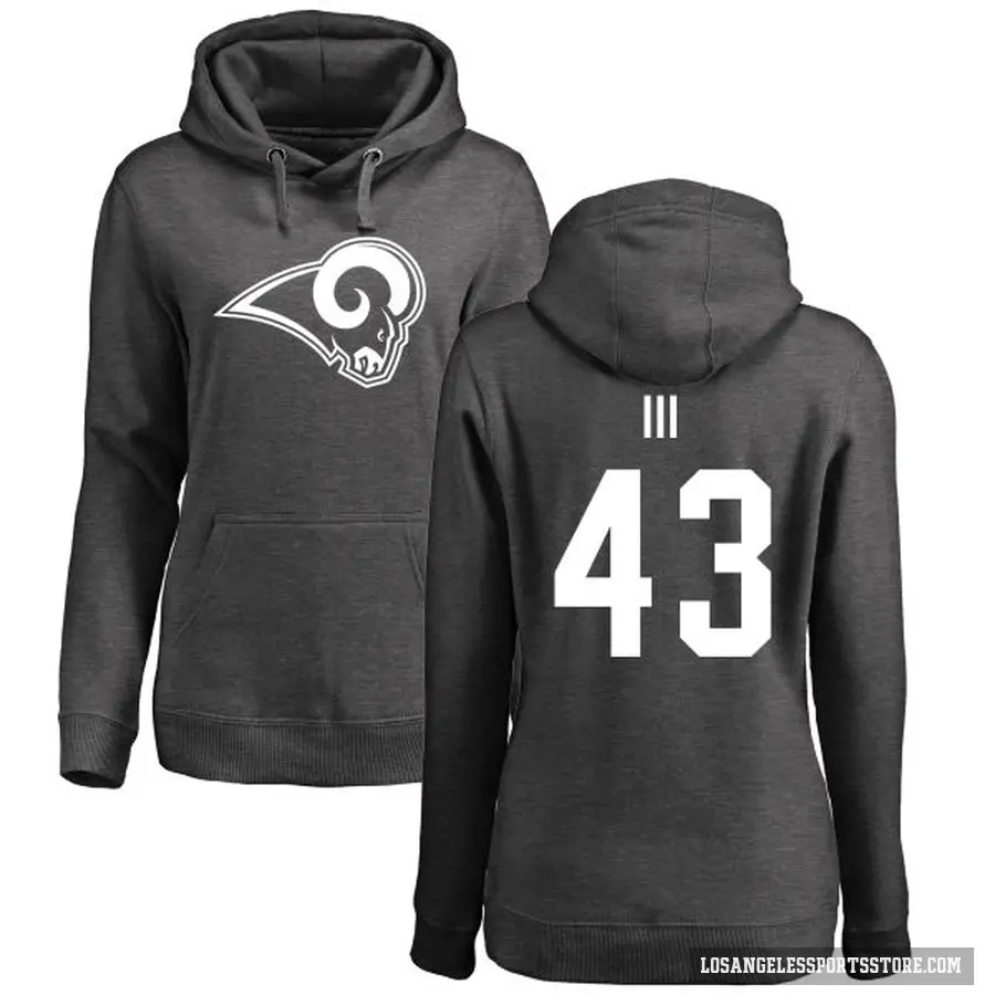 Women's ＃43 John Johnson III Los Angeles Rams Pro Line by Branded Ash One Color Pullover Hoodie