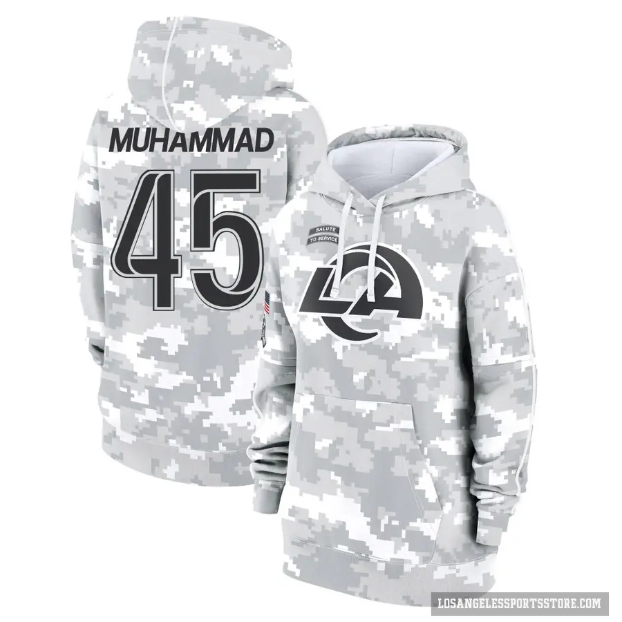 Women's ＃45 Jamil Muhammad Los Angeles Rams Arctic Camo 2024 Salute to Service Club Fleece Pullover Hoodie