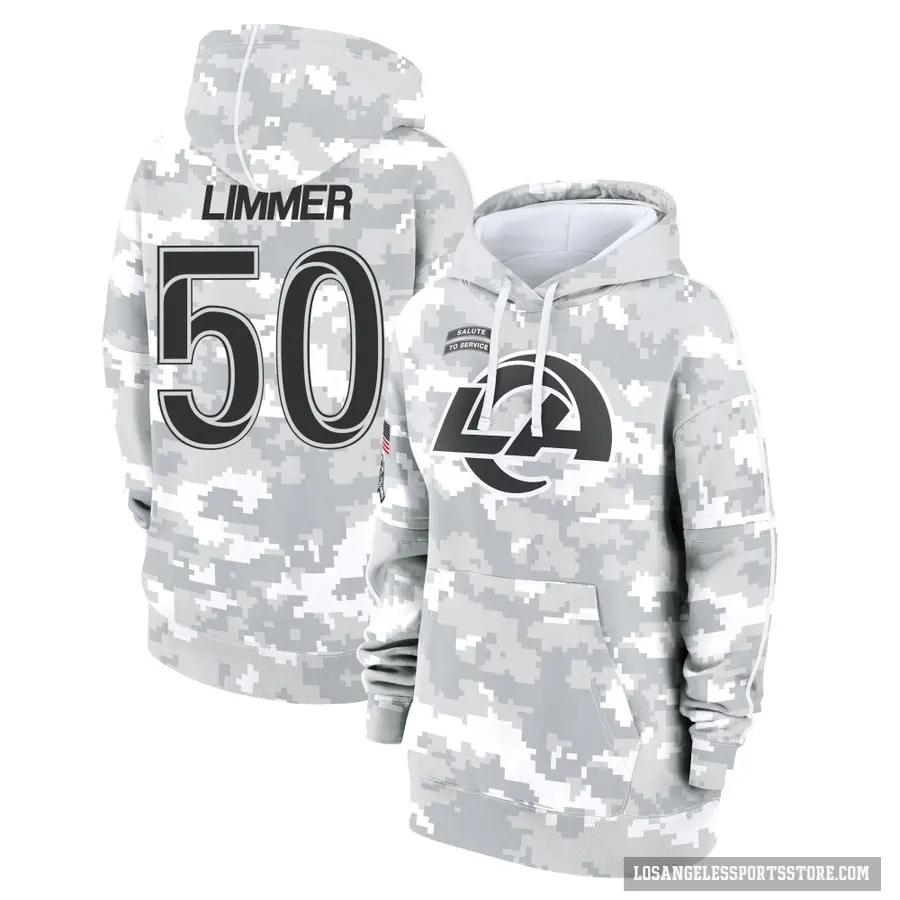 Women's ＃50 Beaux Limmer Los Angeles Rams Arctic Camo 2024 Salute to Service Club Fleece Pullover Hoodie