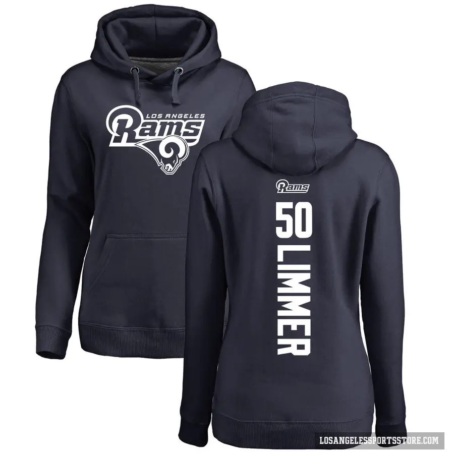 Women's ＃50 Beaux Limmer Los Angeles Rams Navy Pro Line Backer Pullover Hoodie