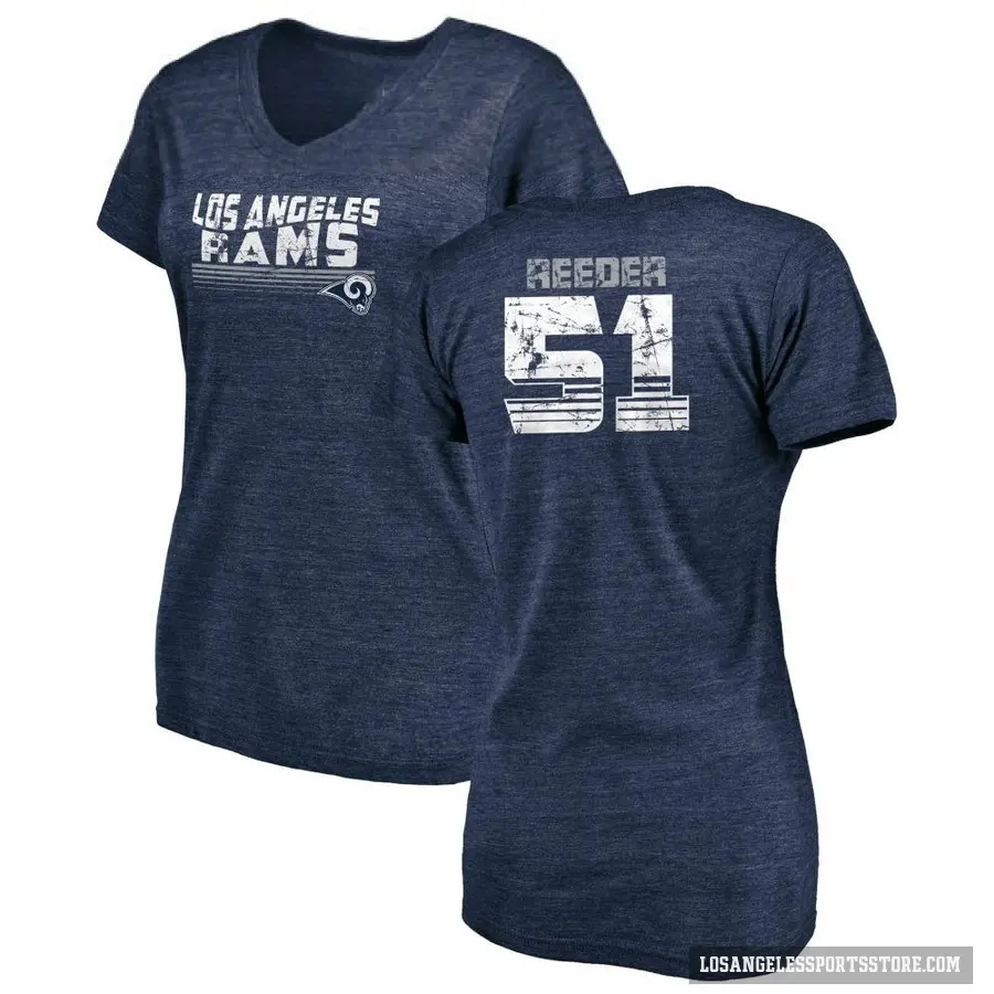 Women's ＃51 Troy Reeder Los Angeles Rams Navy Retro V-Neck T-Shirt