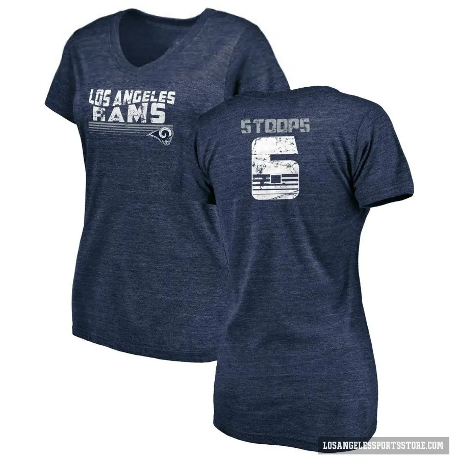 Women's ＃6 Drake Stoops Los Angeles Rams Navy Retro V-Neck T-Shirt