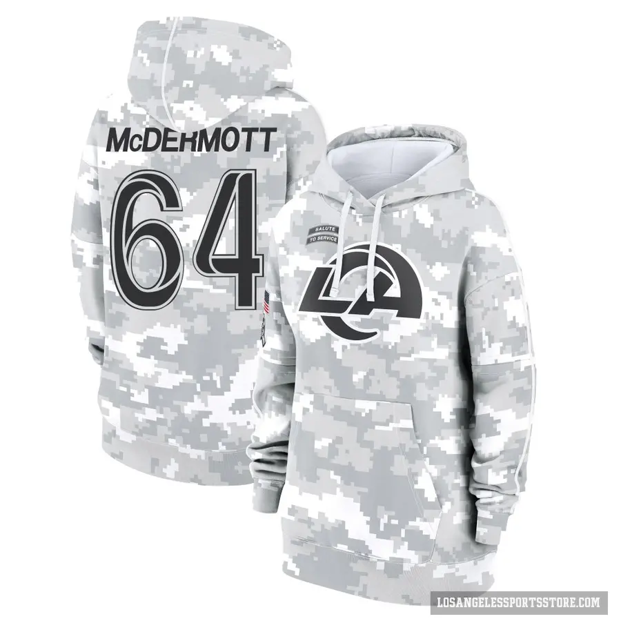 Women's ＃64 Conor McDermott Los Angeles Rams Arctic Camo 2024 Salute to Service Club Fleece Pullover Hoodie
