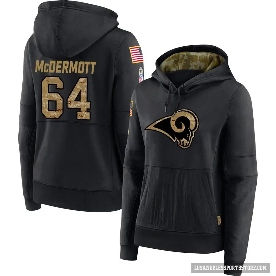 Women's ＃64 Conor McDermott Los Angeles Rams Black 2020 Salute to Service Sideline Performance Pullover Hoodie