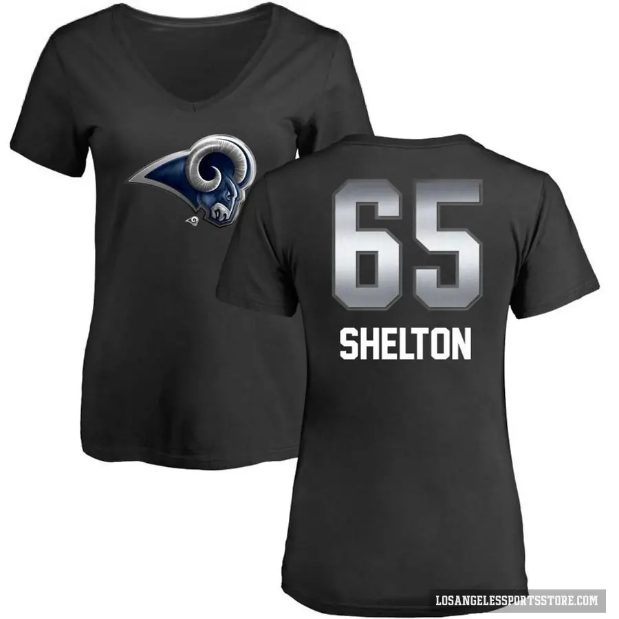 Women's ＃65 Coleman Shelton Los Angeles Rams Black Midnight Mascot T-Shirt