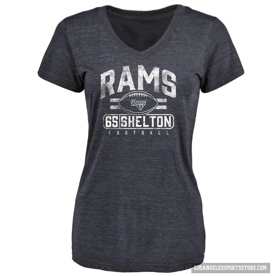 Women's ＃65 Coleman Shelton Los Angeles Rams Navy Flanker T-Shirt
