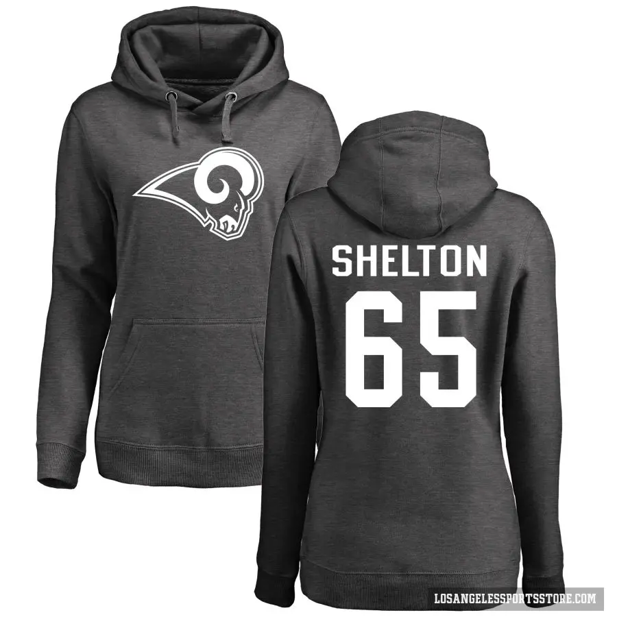 Women's ＃65 Coleman Shelton Los Angeles Rams Pro Line by Branded Ash One Color Pullover Hoodie