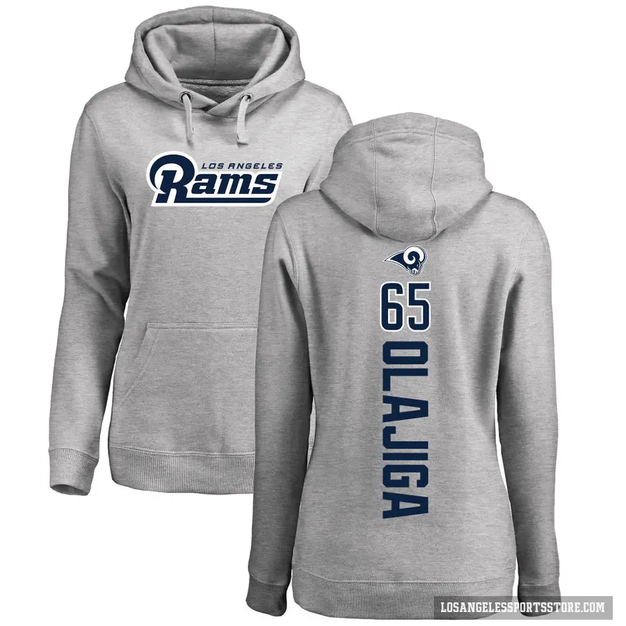 Women's ＃65 David Olajiga Los Angeles Rams Pro Line Ash Backer Pullover Hoodie