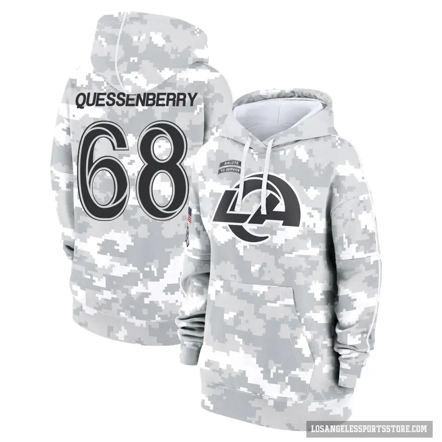 Women's ＃68 David Quessenberry Los Angeles Rams Arctic Camo 2024 Salute to Service Club Fleece Pullover Hoodie
