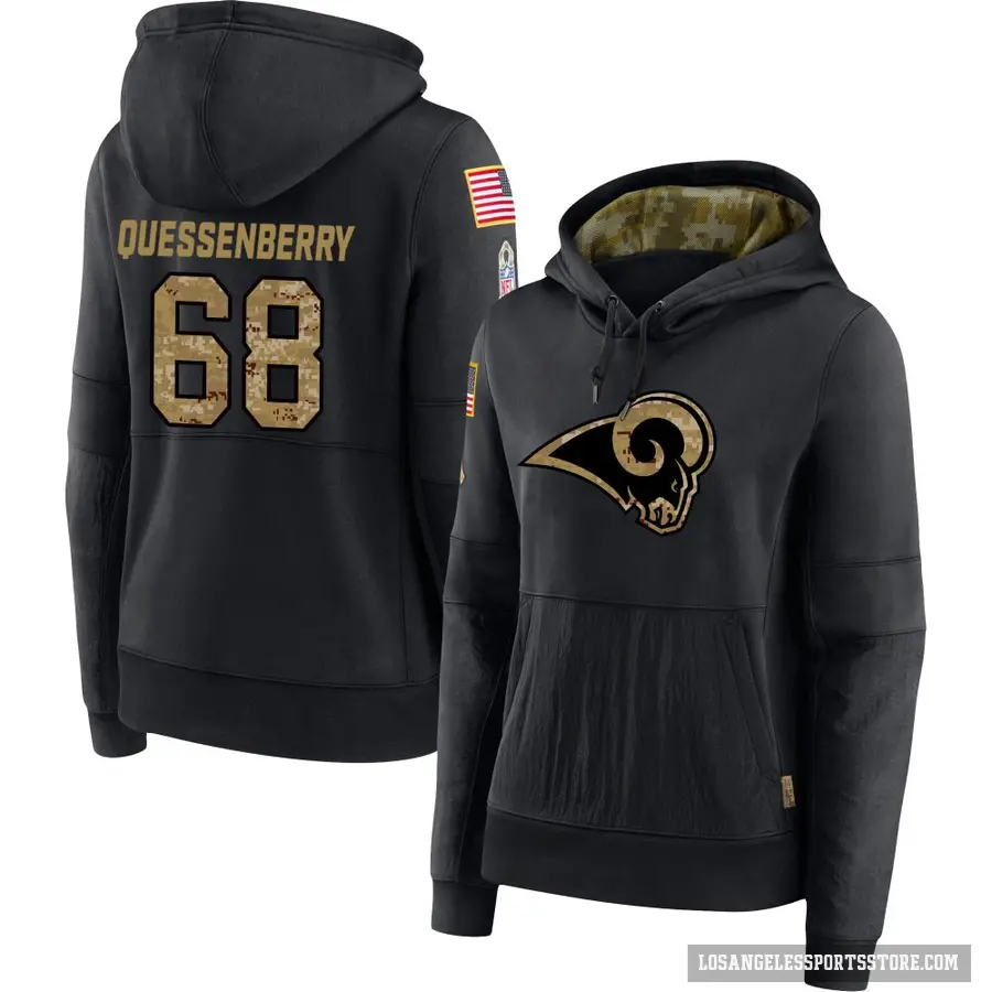 Women's ＃68 David Quessenberry Los Angeles Rams Black 2020 Salute to Service Sideline Performance Pullover Hoodie